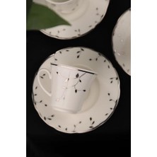 Porselen Olympos 12 Parça 6 Kişilik Kahve Takımı Leaves Silver