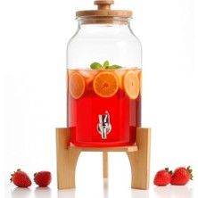 Kosova Premium Serisi Bambu Ayaklı Cam 4 Litre Kapasiteli Su ve Şerbet Sebili