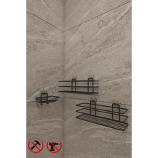 Banyo Yapışkanlı Kancalı Paslanmaz Siyah 2 Adet Düzenleyıcı Rafı Katı Sabunluk ve Bulaşık Süngerlik Seti