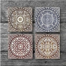 Etnik Desen Taş Bardak Altlığı Seti - 4 Parça - Dekoratif, Rustik Mutfak Aksesuarı, 10X10 Cm, Kaydırmaz Tabanlı, Şık ve Dayanıklı SC114