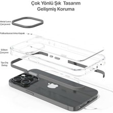 15 Pro Max Için Hybrid Serisi Arkası Kristal Şeffaf Polikarbonat Kenarları Silikon Kamera Lens Çerçevesi ve Tuşları Metal Yüksek Kalite Şeffaf Silikon Kılıf (Titanyum Gri, Dropcover)