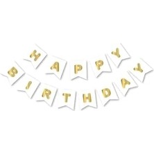 Beyaz Happy Yaldızlı Banner Flama, 97658657634786854
