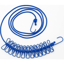 Portatif Seyahat Çamaşır Ipi, 12 Adet Sabit Mandallı Lastikli Esnek Tasarım, Kolay Kurulum Için Metal Kancalı, Kamp, Balkon, Otel, Yurt ve Ev Içi Kullanıma Uygun Pratik Çamaşır Asma Askısı