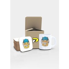 Şapkalı Tarz Kedi Tasarımlı Baskılı Kupa Bardak Seti, Eğlenceli Özel Hediye Mug