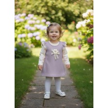 ruhaay Kız Çocuk Kolları Fırfır Detaylı Çiçekli ikili Uzun Kollu Badi Ve waffle Elbise 6-24 Ay