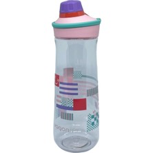 650ML Döndürülerek Açılan Rahat Kapaklı Kulplu Desenli Gövde Polikarbon Su Matarası (Pembe)