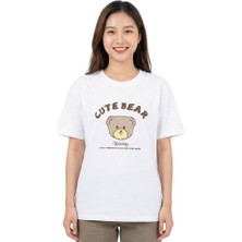 Bear Baskı Enfield&co Kadın T-Shirt Cute Ekru