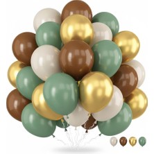Deniz Party Store Küf Yeşili Kahverengi Deniz Kumu Krom Gold Balon Set 20 Adet
