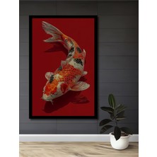 Petmudo AVM Canlı Japon Koi Balığı Yağlı Boya Görünümlü Ahşap Antre,salon,ofis,mutfak Tablo Çerçeve Görünümlü