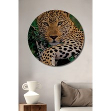 Petmudo AVM Leopar Desenli Gerçekçi Yağlı Boya Görünümlü Ahşap Dekoratif Tablo Yuvarlak Duvar Tablosu
