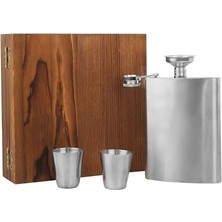Ahşap Kutulu Paslanmaz Çelik Cep Matarası Seti | 210 ml | Hediyelik Erkek Seti | Viski Matarası | Babalar Günü, Doğum Günü Için Şık Hediye
