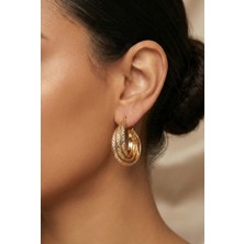 Aurrari Gold 3'lü Çizgili Halka Küpeküpe