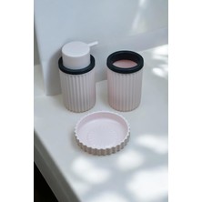 3 Parça Sert Plastik Banyo Seti/sıvı Sabunluk, Diş Fırçalık ve Katı Sabunluk-Toz Pembe