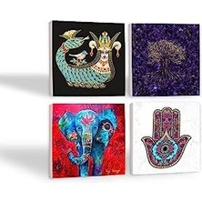 Hayat Ağacı, Fil, Fatma Ana Eli , Şahmeran Taş Bardak Altlığı Seti - 4 Parça - Dekoratif, Rustik Mutfak Aksesuarı, 10X10 Cm, Kaydırmaz Tabanlı, Şık ve Dayanıklı SC252