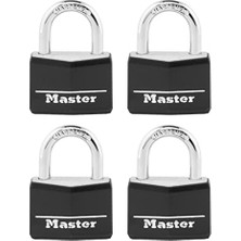 141Q Kapaklı Alüminyum Anahtarlı Asma Kilit, 4'lü Paket, Siyah