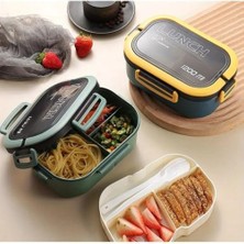 Beslenme Kutusu 1200 ml 2 Katlı 6 Bölmeli Bpa'sız Pp Plastik Sefer Tası ve Beslenme Çantası - Lunch Box, Çatal Kaşık ve Bıçak Dahil Okul Beslenme (Mavi)