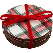 Mud Pie Tartan Lake Bardak Altlığı, Beyaz, 4" Çap