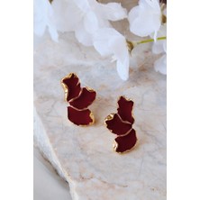 Aurrari Bordo Mineli Yaprak Küpeküpe