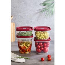 Modern 4 ' Lü Kare Vakumlu Saklama Kabı - Özel Vakum Kapağı - Kırmızı - 1000ML 1500ML -2000ML -2500ML