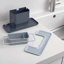 Mutfak Lavabo Düzenleyici Entegre Giderli, Sünger Tutucu, Temizlik Maddesi, Bulaşık Bezi Tutucu ve Bulaşık Fırçası Düzenleyici, Çıkarılabilir, Mutfak Aksesuarı, Büyük, Gri