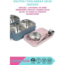 1200ML Lunchbox 2 Katlı 4 Bölmeli Mini Kaseli Çelik Sefer Tası Yemek Kutusu (Lacivert-Pembe)