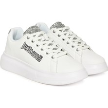 Just Cavalli Kadın Fondo Ursa Dis. 1 Nakışlı Yazı Logolu Simli Kalın Tabanlı Sneaker - Beyaz