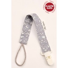 My Vera Gri Çiçek - Plastik Klipsli Pamuklu Emzik Askısı - Emzik Zinciri - Emzik Tutacağı