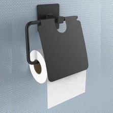Kendiliğinden Yapışkanlı Siyah Paslanmaz Metal Kapaklı Tuvalet Kağıtlığı Aparatı