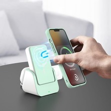 Wst Kablosuz Şarj Seti 10000MH Powerbank Magsafe ile Uyumlu Stand Olabilir Saat ve Airpods Kulaklık Şarj Edebilir Portatif Sökülüp Tek Tek Kullanılabilir (Zümrüt Yeşil)