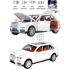 Oyuncak Metal Buhar Atan LED Işıklı Ses Efektli 1:22 Ölçek Rolls Royce Model Jip Araba Diecast Koleksiyonluk Hediyelik Çık Bırak (Beyaz)