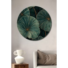 Petmudo AVM  Nilüfer Yaprakları Yağlı Boya Görünümlü Dekoratif Ahşap Tablo Yuvarlak Duvar Tablosu