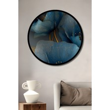 Petmudo AVM Masalsı Mavi Çiçek Yağlı Boya Görünümlü Ahşap Tablo Yuvarlak Duvar Tablosu Çerçeve Görünümlü