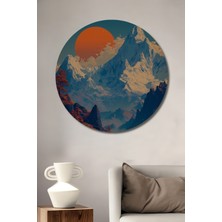 Petmudo AVM Muhteşem Gün Batımı Dağ Manzarası Yağlı Boya Görünümlü Dekoratif Ahşap Tablo Yuvarlak Duvar Tablosu