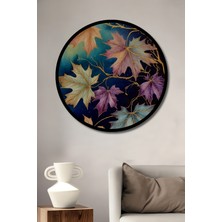 Petmudo AVM  Yapraklar Sulu Boya Görünümlü Ahşap Dekoratif Tablo Yuvarlak Duvar Tablosu Çerçeve Görünümlü