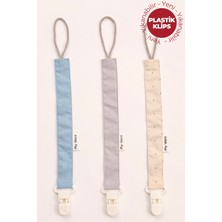 My Vera Indigo - Gri - Vizon Puantiye- Plastik Klipsli Emzik Askısı Seti - 3'lü Emzik Zinciri Seti