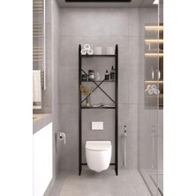 Boz Concept Home Klozet Üstü Raf Metal Siyah 3 Raflı Dekoratif Mobilya Düzenleyici Banyo Düzenleyici