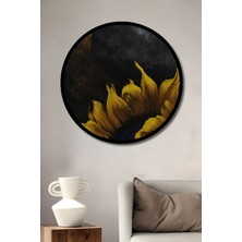 Petmudo AVM Ay Işığı Ayçiçeği Yağlı Boya Görünümlü Ahşap Tablo Yuvarlak Duvar Tablosu Çerçeve Görünümlü