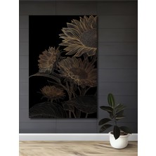 Petmudo AVM Altın Yaprak Ayçiçekleri Yağlı Boya Görünümlü Dekoratif Ahşap Ev,antre,salon,ofis,mutfak Tablo