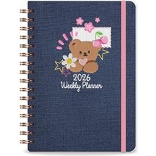 2026 A5 Spiralli Renkli Haftalık Ajanda 12 Aylık – Motivasyon Sayfalı Ayıcık