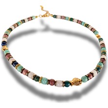 THEIA GemWorks Elvora — Pembe Kuvars, Rodonit, Azurit, Amazonit & Hematit Kolye