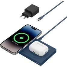 WIZ019VFBL-APL Boostcharge Pro 2‑in‑1 Magsafe 15W Kablosuz Şarj Standı - Mavi