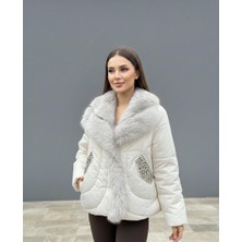 Rabiossa Kadın Taşlı Kürklü Şişme Mont