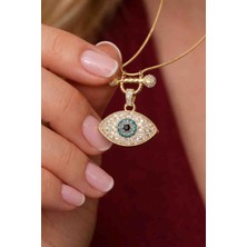 Resena Zirkon Taşlı Nazar Göz Figürlü Altın Renk Paslanmaz Çelik Kadın Kolye