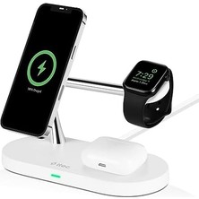 Aircharger Quattro M Magsafe Uyumlu +Applewatch+Airpods LED Li Kablosuz Hızlı Şarj Standı Beyaz