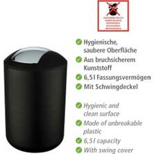 L Siyah Sallanan Kapaklı Kova 6,5 L