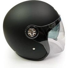 Motosiklet Yarım Kask, Mat Siyah, Çift Vizörlü, Stil, Terletme Yapmaz Pedler