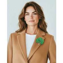Rachel Silver Zümrüt Zirkon Taşlı Altın Renk Mineli Büyük Tavus Kuşu Broş
