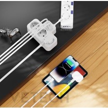 Akım Korumalı Grup Priz Duvar Tipi 3x Priz, 2x Type-C, 1x USB Port Çıkışlı Çoklu Priz (Beyaz)