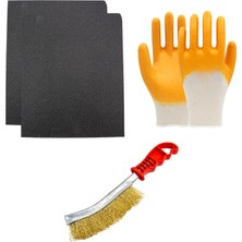 Endüstriyel Ümit Yapı Market Pas Temizleme Seti | Tel Fırça + 180-220 Kum Zımpara + Eldiven | Demir & Metal Yüzey Hazırlık