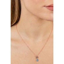Söğütlü Silver 925 Ayar Gümüş Kolye Rose Gold Kaplama Elmas Montürlü Işıltılı Damla Kesim Akuamarin Zirkon Taşlı Kolye SGTL13229MAVI